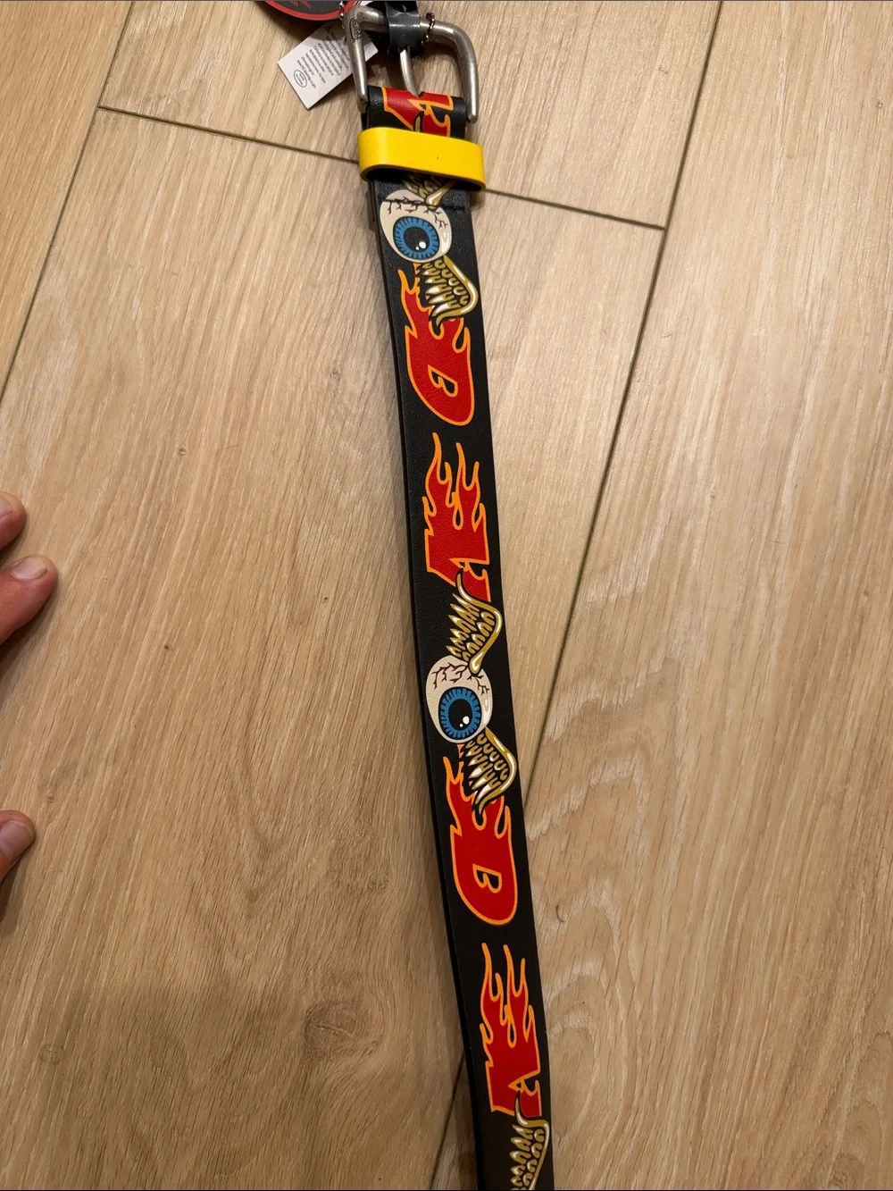 Von Dutch Black Belt with Red Flame and Yellow Loop